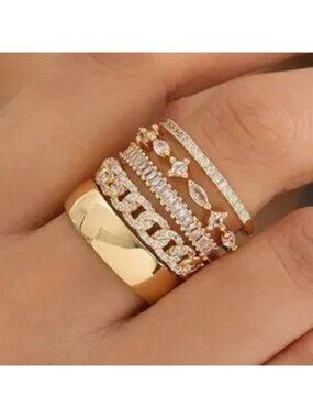 Gold 14k Gold Plated 4pc Cubic Zirconia Ring Set